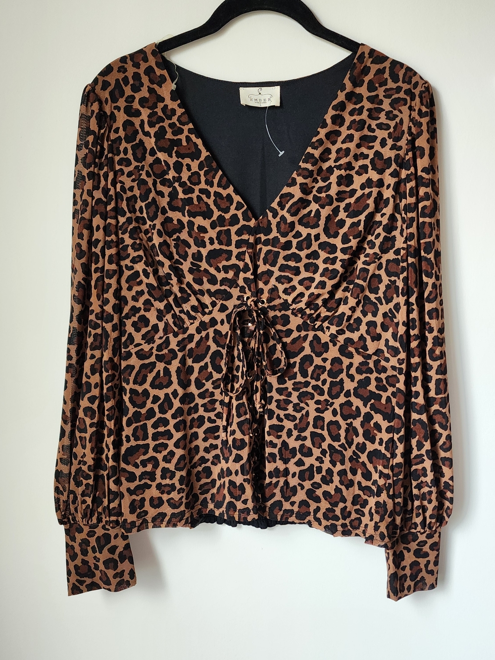 Leopard Print V-Neck Tie-Front Blouse